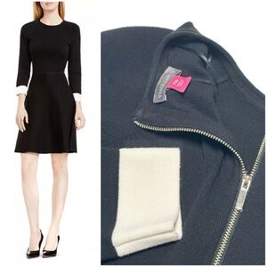 Vince Camuto Fit-and-Flare Sweater Dress Black / Ivory Back Zip Midi